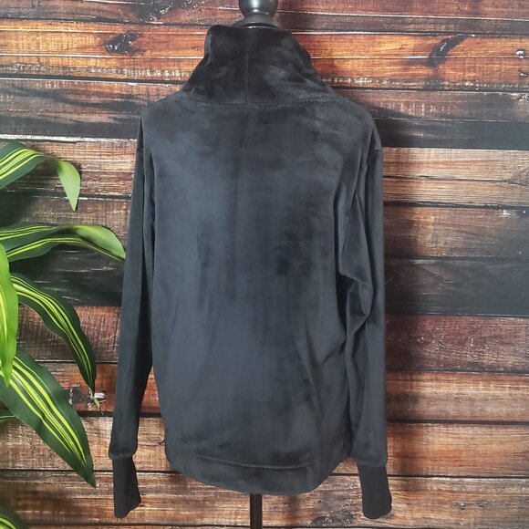 Athleta Double Cozy Karma Funnel Neck Velour Sweatshirt Sweater Black Medium - Picture 4 of 8